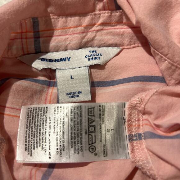 Old Navy The Classic Shirt Pink Plaid Long Sleeve 100% Cotton Boho Office SZ LG - Picture 7 of 8